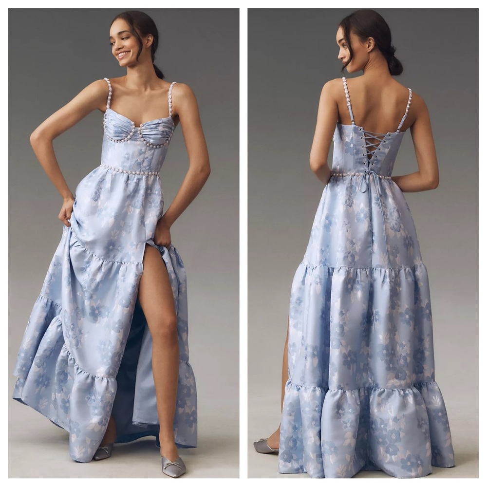 [V. Chapman] Lucetta Dress in ‘Chambray Blue Baroque’